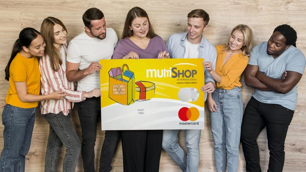 Community mockup with group of people holding banner mockup